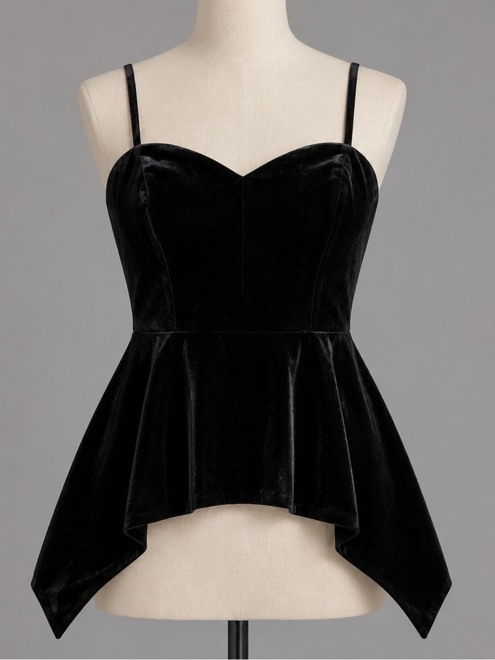 GUESS Black Velvet Peplum Bustier Corset Top Adjustable Straps Size S